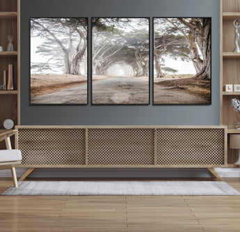 87090469-MGV-CV-36X24-Cypress Tunnel Wall Art Canvas Print, Framed Misty Road Art Picture Print, Foggy Trees Perfect Rustic Woodland Decor Artwork