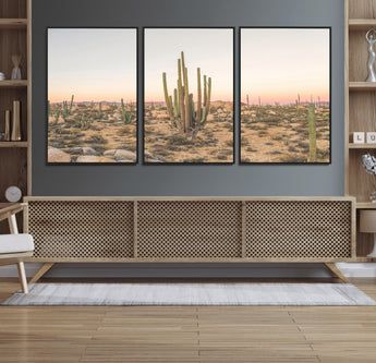 76234974-MGV-CV-36X24-Desert Cactus Wall Art Canvas Print, Framed Baja Desert Art Picture Print, Pastel Desert Perfect Southwestern Boho Decor Artwork