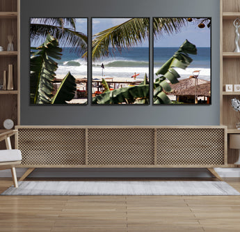 34722557-MGV-CV-36X24-Tropical Shoreline Wall Art Canvas Print, Framed Surfer Beach Art Picture Print, Coastal Surf Perfect Tropical Coastal Decor