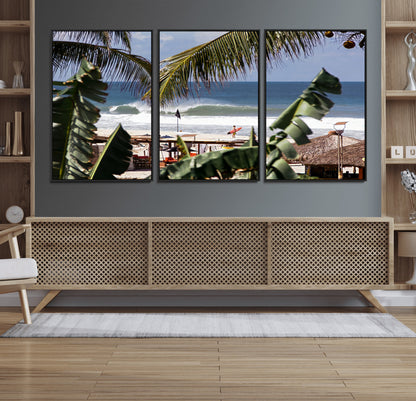 34722557-MGV-CV-36X24-Tropical Shoreline Wall Art Canvas Print, Framed Surfer Beach Art Picture Print, Coastal Surf Perfect Tropical Coastal Decor