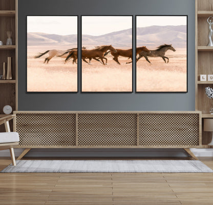 83644685-MGV-CV-36X24-Wild Horse Art Wall Art Canvas Print, Framed Rustic Western Art Picture Print, Desert Horse Scene Perfect Rustic Western Decor