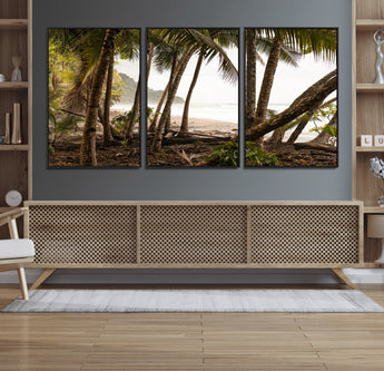 92093951-MGV-CV-36X24-Tropical Jungle Wall Art Canvas Print, Framed Palm Tree Forest Art Picture Print, Coastal Escape Perfect Jungle Retreat Decor