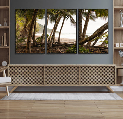 92093951-MGV-FC-60X30-3P_Black-Tropical Jungle Wall Art Canvas Print, Framed Palm Tree Forest Art Picture Print, Coastal Escape Perfect Jungle Retreat Decor