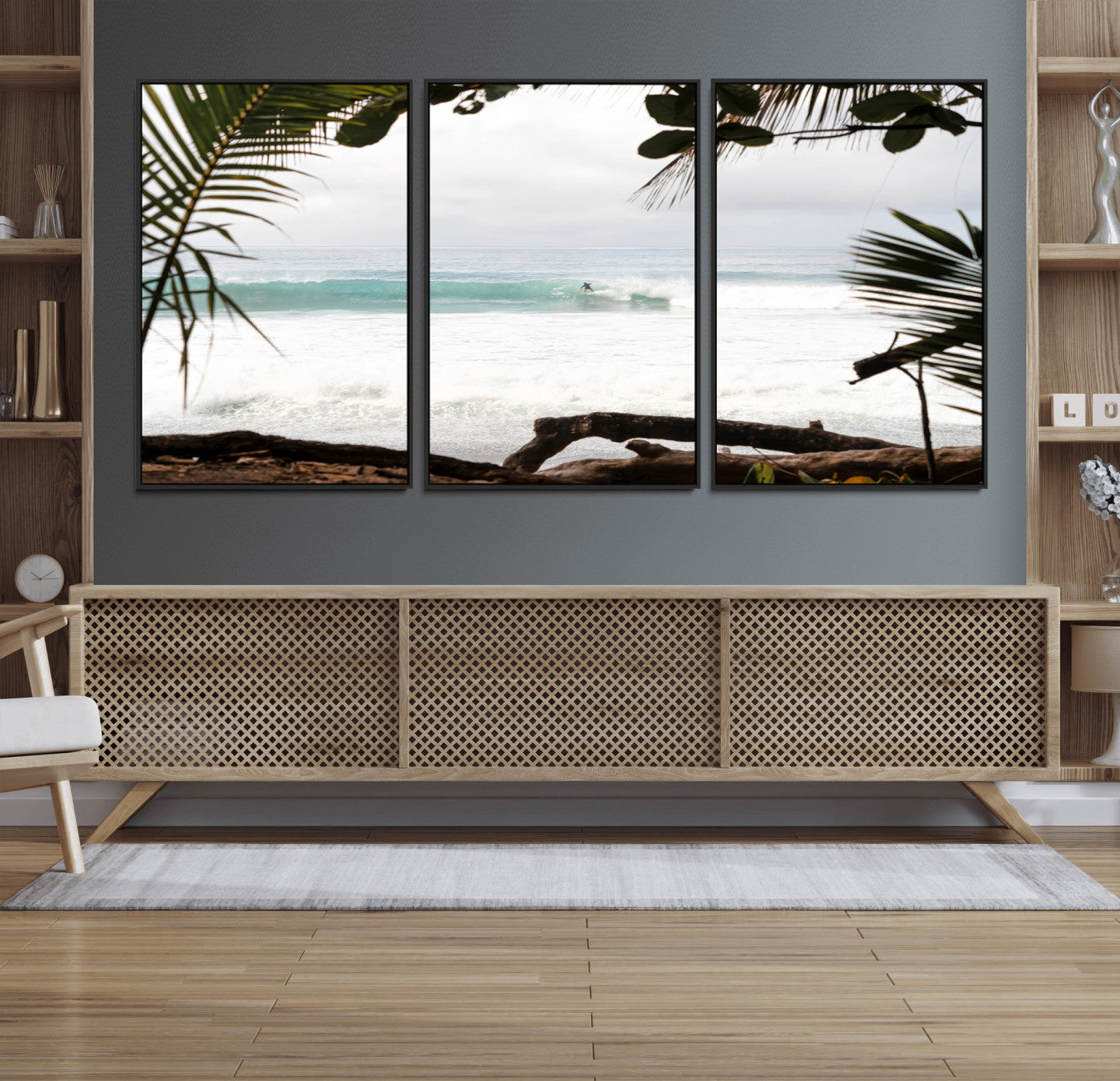 50382104-MGV-CV-36X24-Tropical Surf Wall Art Canvas Print, Framed Palm Tree View Art Picture Print, Beach House Art Perfect Boho Coastal Decor Artwork