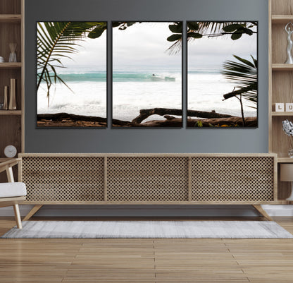 50382104-MGV-CV-36X24-Tropical Surf Wall Art Canvas Print, Framed Palm Tree View Art Picture Print, Beach House Art Perfect Boho Coastal Decor Artwork