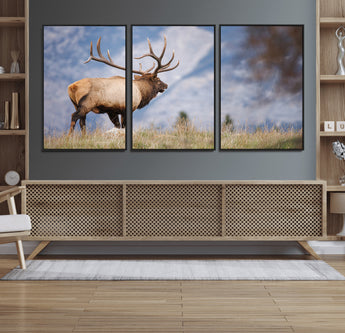 26365841-MGV-CV-36X24-Mountain Elk Art Wall Art Canvas Print, Framed Rustic Wildlife Print Art Picture Print, Lodge Style Decor Perfect Rustic Lodge
