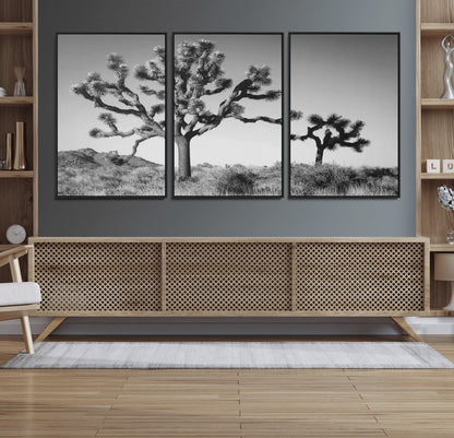 50975475-MGV-FC-60X30-3P_Black-Joshua Tree Art Wall Art Canvas Print, Framed Desert Tree Print Art Picture Print, Black White Nature Perfect Southwestern Boho