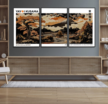 96372548-MGV-FC-60X30-3P_Black-Japanese Landscape Wall Art Print – Mt. Fuji Poster with Bonsai Tree & River, Ukiyo-e Inspired Modern Japanese Artwork, Autumn
