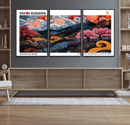 43879290-MGV-FC-60X30-3P_Black-Japanese Abstract Wall Art – Mount Fuji Cherry Blossom Canvas Print, Modern Asian Inspired Landscape Decor for Living Room,