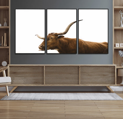 62566114-MGV-CV-36X24-Longhorn Cow Art Wall Art Canvas Print, Framed Rustic Animal Decor Art Picture Print, Texas Bull Photo Perfect Rustic Farmhouse