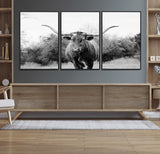 97280319-MGV-CV-36X24-Longhorn Photography Wall Art Canvas Print, Framed Western Cow Decor Art Picture Print, Texas Ranch Style Perfect Rustic Farmhouse