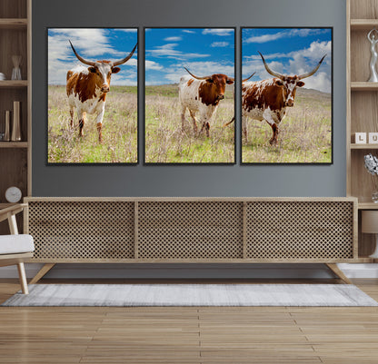 58099948-MGV-CV-36X24-Texas Longhorn Wall Art Canvas Print, Framed Western Decor Art Picture Print, Rustic Farmhouse Perfect Western Farmhouse Decor