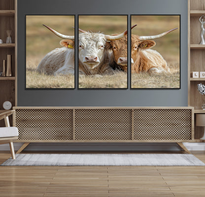 53388593-MGV-CV-36X24-Cow Photography Wall Art Canvas Print, Framed Rustic Animal Decor Art Picture Print, Texas Cow Pair Perfect Western Farmhouse