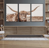 77810049-MGV-CV-36X24-Longhorn Bull Photo Wall Art Canvas Print, Framed Rustic Cow Decor Art Picture Print, Neutral Farmhouse Style Perfect Rustic