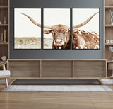 98924580-MGV-FC-60X30-3P_Black-Texas Longhorn Bull Wall Art Canvas Print, Framed Rustic Farmhouse Decor Art Picture Print, Western Animal Theme Perfect Rustic