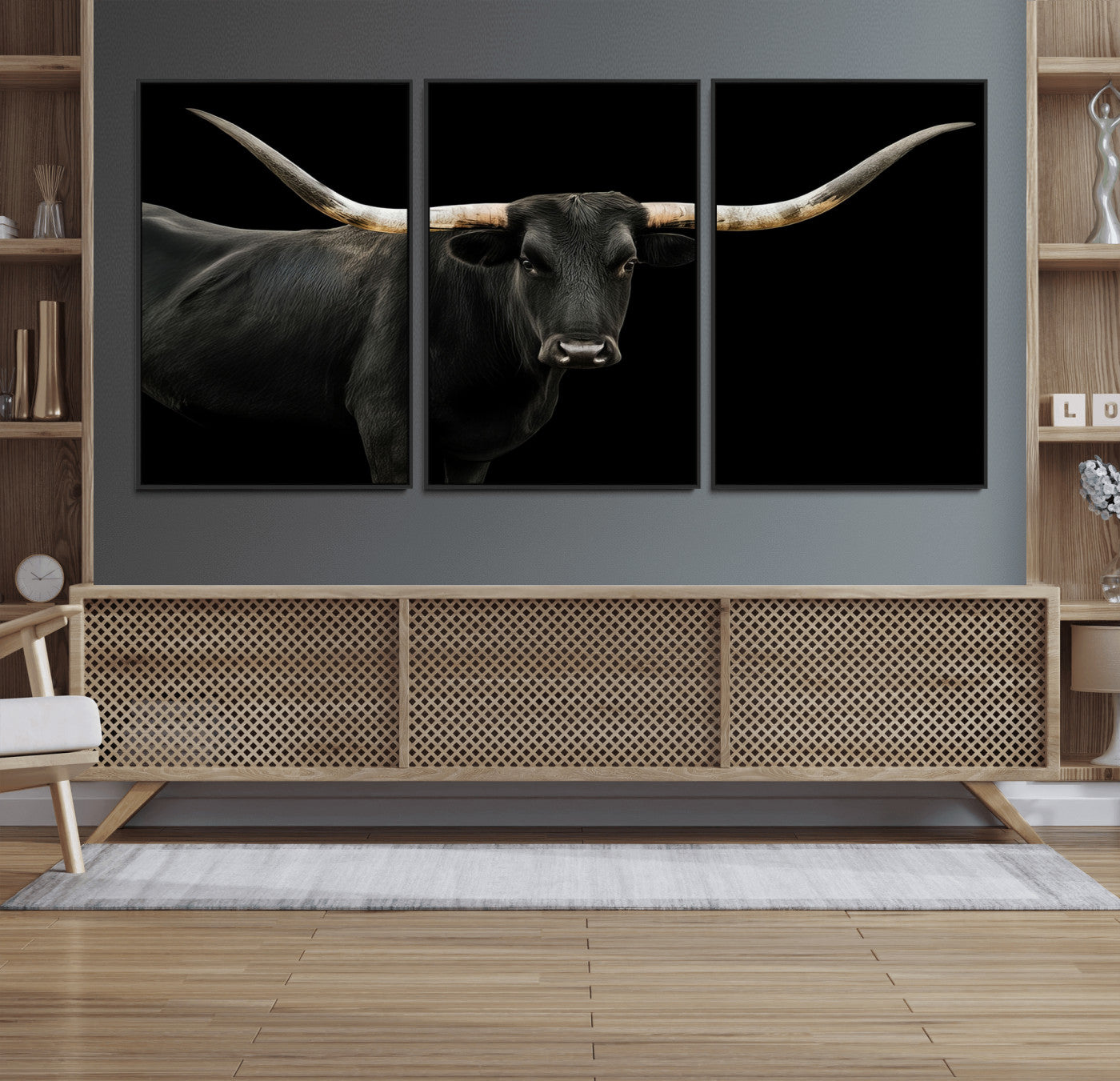 23572907-MGV-CV-36X24-Texas Longhorn Wall Art Canvas Print, Framed Rustic Western Decor Art Picture Print, Farmhouse Animal Perfect Modern Western