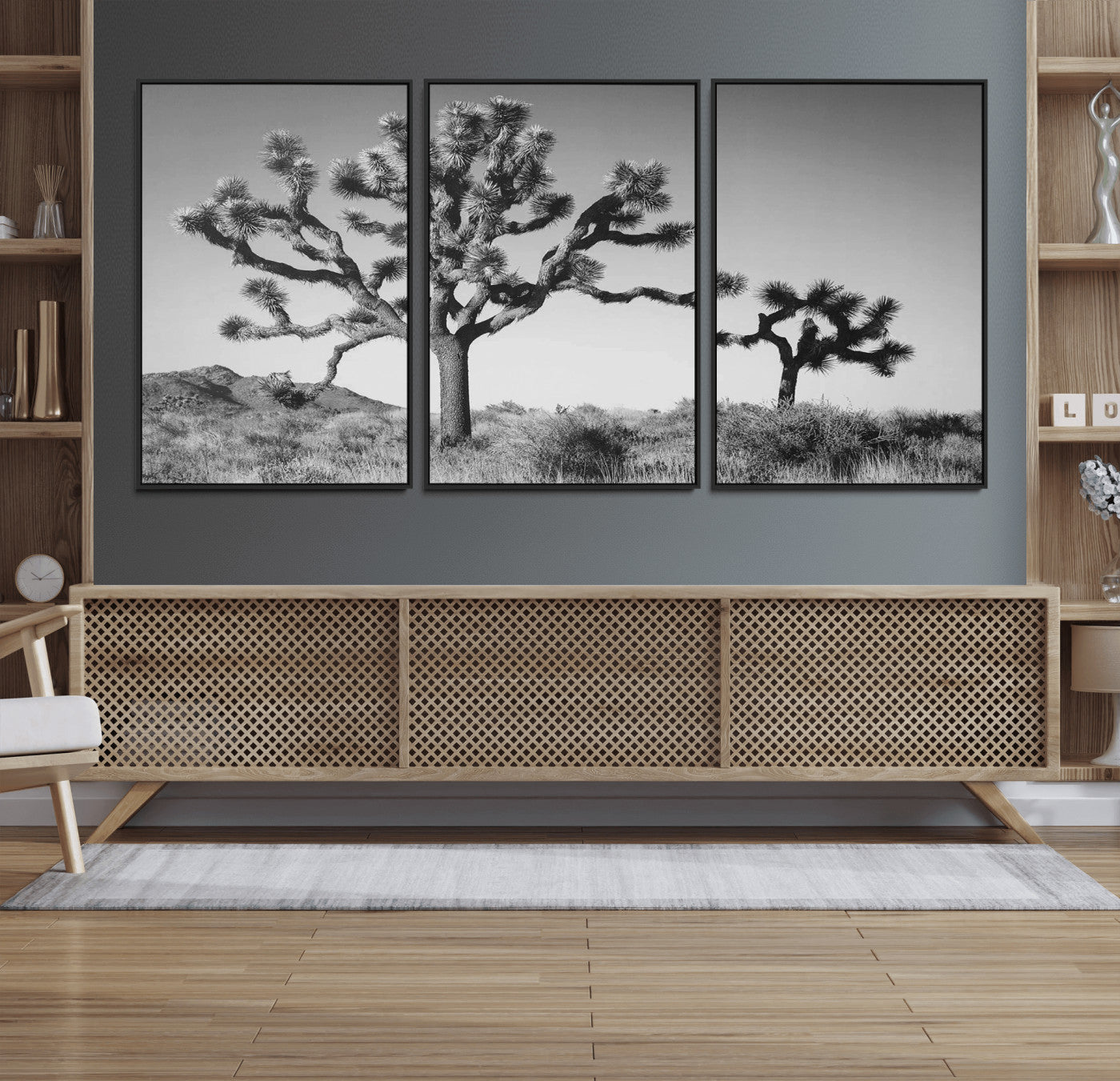 93692513-MGV-FC-60X30-3P_Black-Joshua Tree Wall Art Canvas Print, Framed Monochrome Desert Art Picture Print, Minimalist Nature Scene Perfect Southwestern