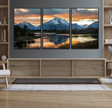 14130176-MGV-FC-60X30-3P_Black-Mountain Sunset Wall Art Canvas Print, Framed Alpine Wilderness Art Picture Print, Golden Hour Perfect Rustic Wilderness Decor