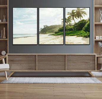 42984524-MGV-FC-60X30-3P_Black-Relaxing Beach Wall Art Canvas Print, Framed Ocean View Art Picture Print, Coastal Serenity Perfect Tropical Coastal Decor Artwork