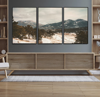 77311749-MGV-CV-36X24-Mountain Landscape Wall Art Canvas Print, Framed Snowy Peaks Art Picture Print, Alpine Aesthetic Perfect Rustic Winter Decor