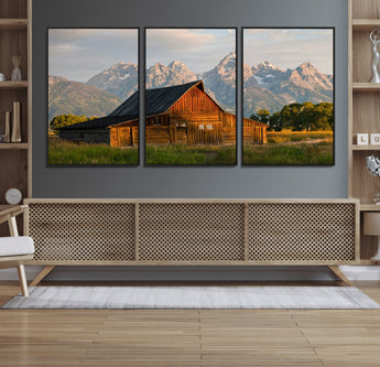 31771014-MGV-FC-60X30-3P_Black-Rustic Barn Wall Art Canvas Print, Framed Western Landscape Art Picture Print, Farmhouse Style Perfect Rustic Farmhouse Decor
