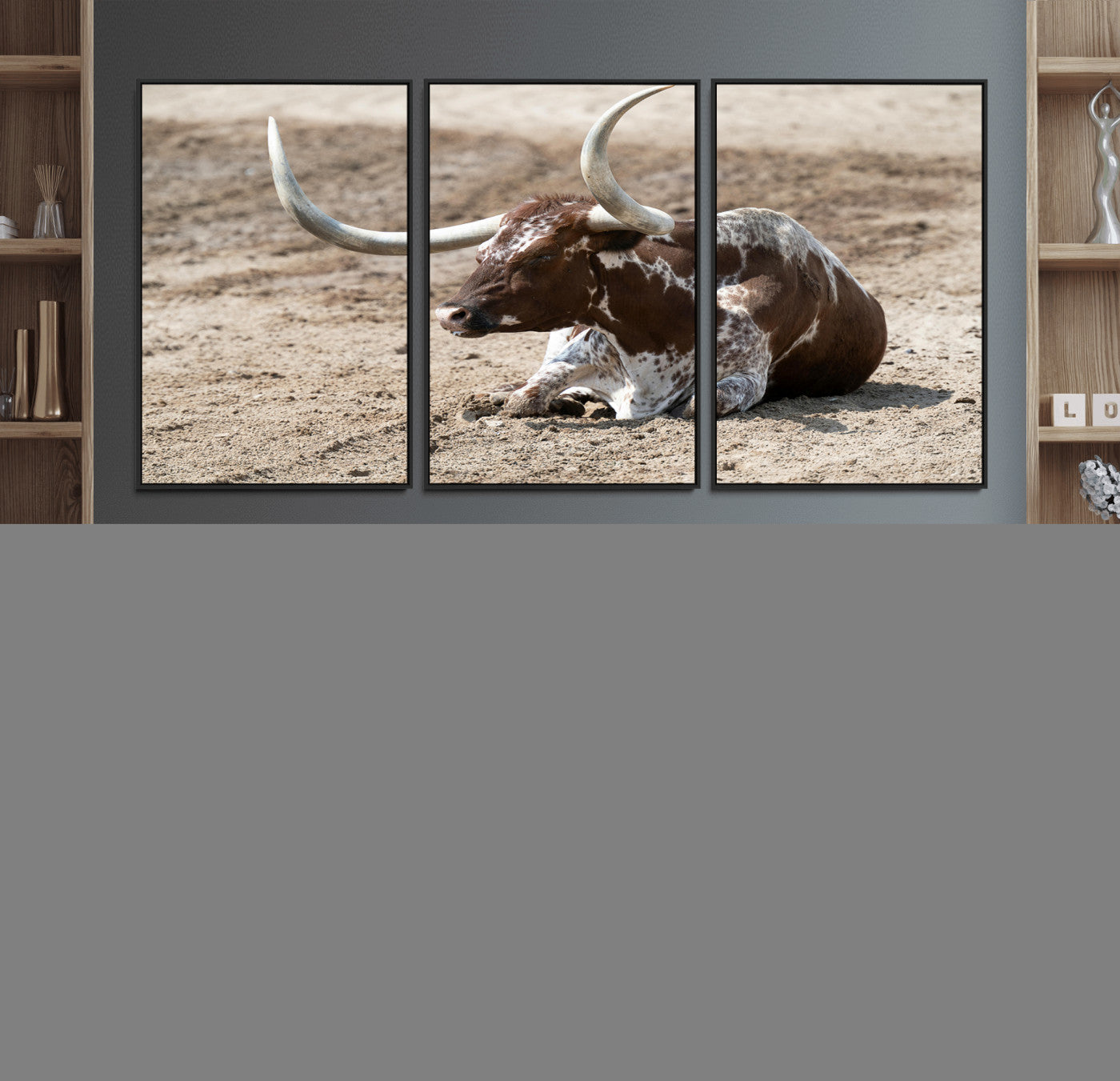 76549210-MGV-FC-60X30-3P_Black-Texas Longhorn Wall Art Canvas Print, Framed Country Living Art Picture Print, Farmhouse Aesthetic Perfect Western Rustic Decor