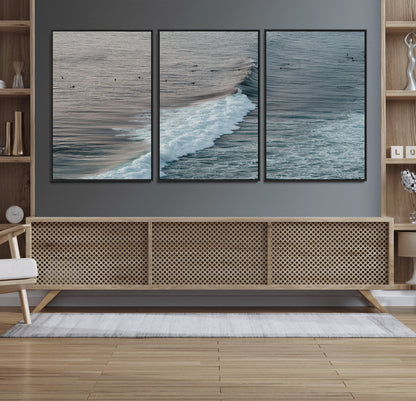 23077324-MGV-CV-36X24-Ocean Waves Wall Art Canvas Print, Framed Coastal Serenity Art Picture Print, Surf Aesthetic Perfect Modern Coastal Decor Artwork