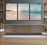 94538225-MGV-FC-60X30-3P_Black-Beach Sunset Wall Art Canvas Print, Framed Ocean Waves Art Picture Print, Summer Escape Perfect Coastal Serenity Decor Artwork