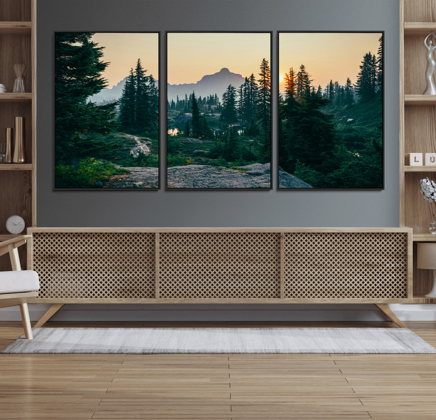 66397982-MGV-CV-36X24-Mountain Landscape Wall Art Canvas Print, Framed Forest Serenity Art Picture Print, Mountain Landscape Perfect Rustic Wilderness