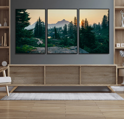 66397982-MGV-CV-36X24-Mountain Landscape Wall Art Canvas Print, Framed Forest Serenity Art Picture Print, Mountain Landscape Perfect Rustic Wilderness