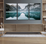 73098373-MGV-FC-60X30-3P_Black-Mountain Lake Wall Art Canvas Print, Framed Winter Wonderland Art Picture Print, Snowy Peaks Perfect Modern Nature Decor Artwork