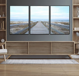 31602988-MGV-FC-60X30-3P_Black-Beach Boardwalk Wall Art Canvas Print, Framed Coastal Serenity Art Picture Print, Ocean View Perfect Coastal Minimalist Decor