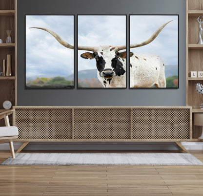 63592811-MGV-FC-60X30-3P_Black-Texas Longhorn Wall Art Canvas Print, Framed Western Rustic Art Picture Print, Farmhouse Decor Perfect Rustic Farmhouse Decor