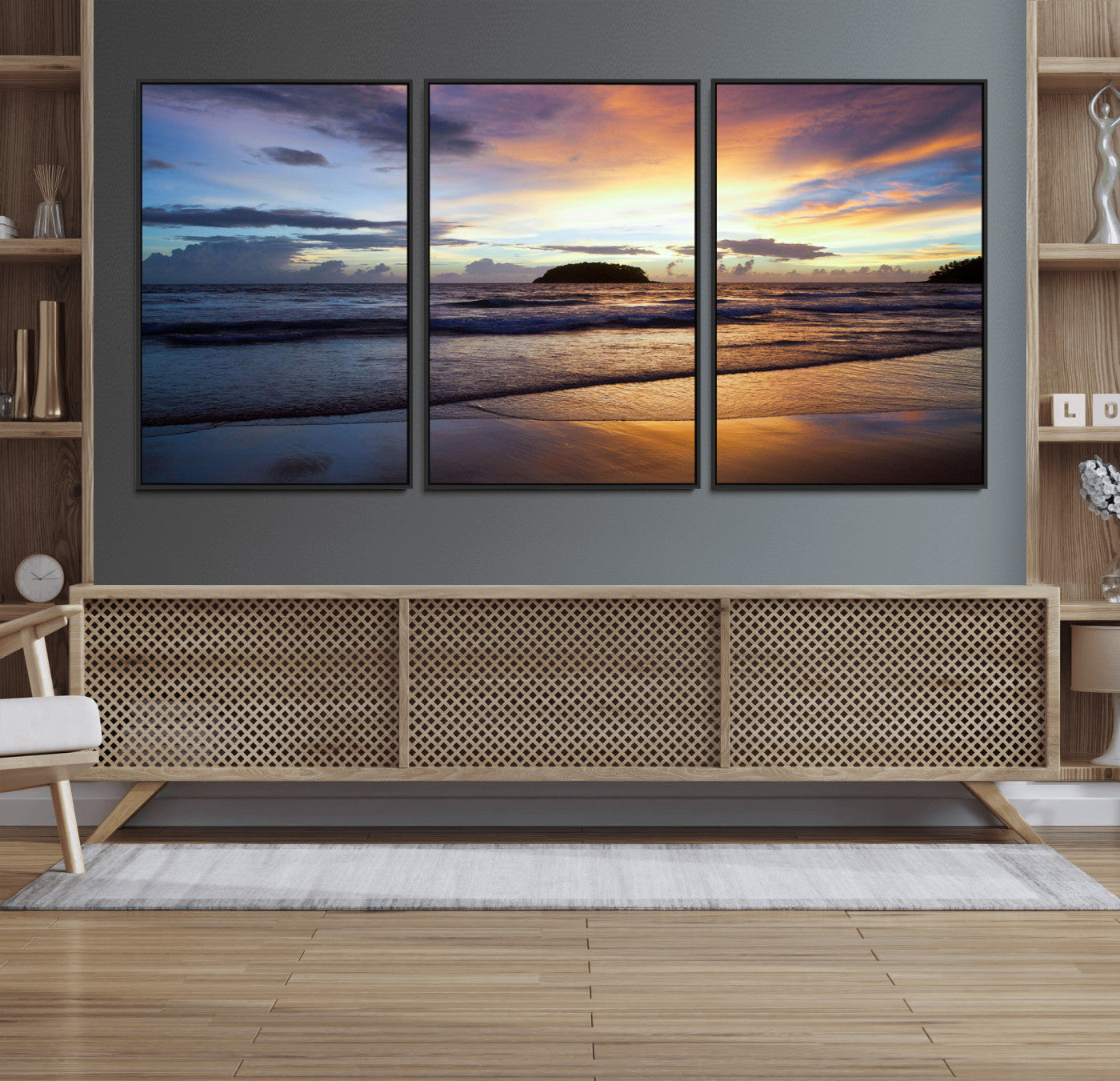36714356-MGV-CV-36X24-Beach Sunset Wall Art Canvas Print, Framed Ocean Waves Art Picture Print, Tropical Seascape Perfect Coastal Serenity Decor Artwork