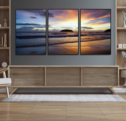 36714356-MGV-CV-36X24-Beach Sunset Wall Art Canvas Print, Framed Ocean Waves Art Picture Print, Tropical Seascape Perfect Coastal Serenity Decor Artwork