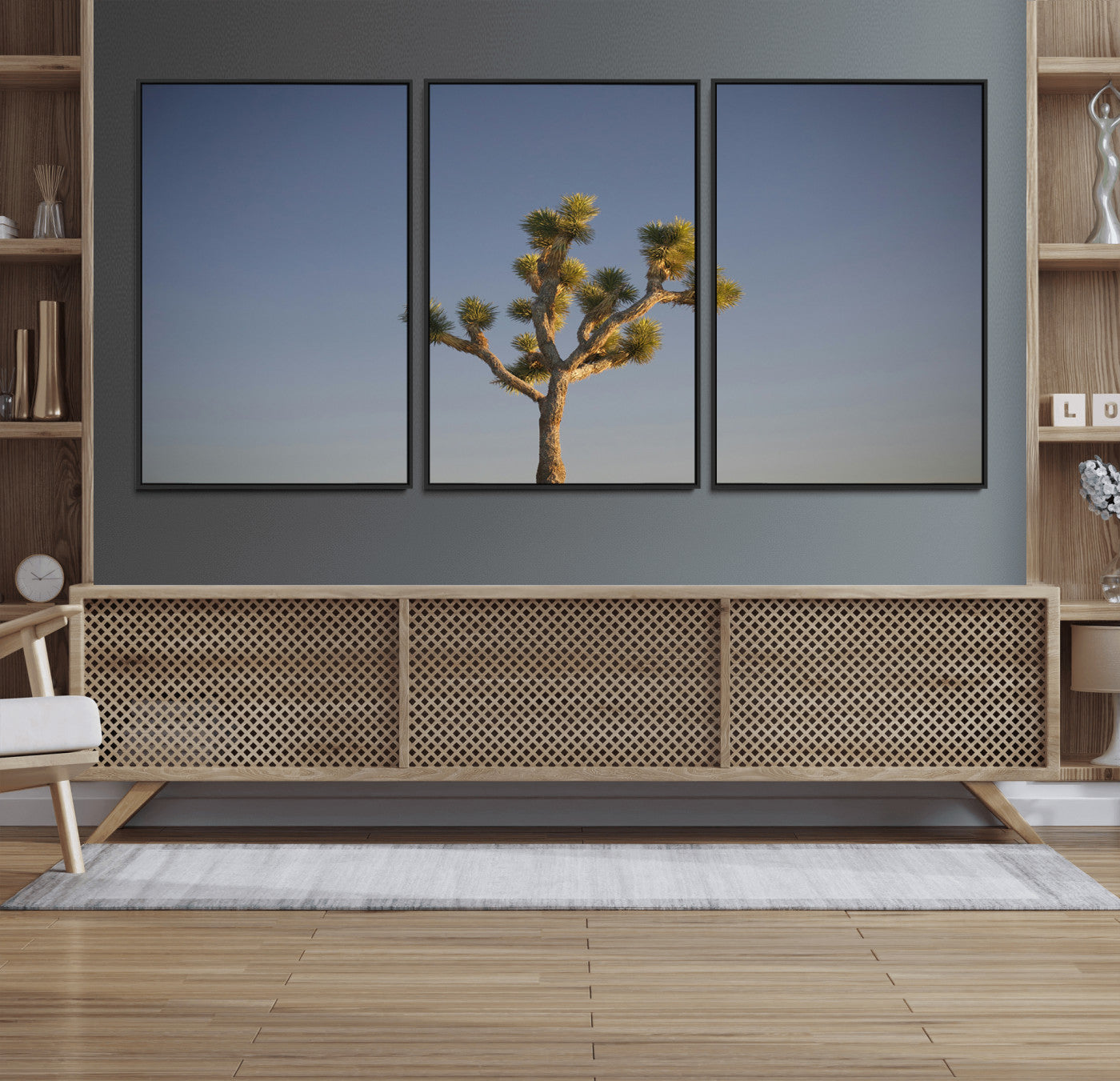 54552043-MGV-FC-60X30-3P_Black-Joshua Tree Art Wall Art Canvas Print, Framed Desert Landscape Art Picture Print, Southwestern Nature Perfect Southwestern Boho