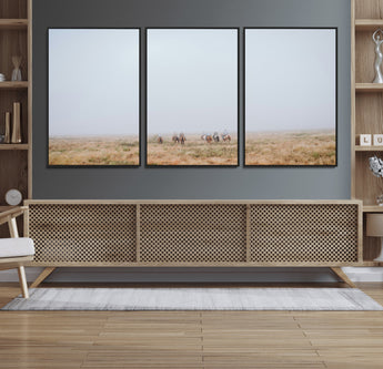 14761944-MGV-CV-36X24-Foggy Plains Wall Art Canvas Print, Framed Horseback Riders Art Picture Print, Rustic Western Perfect Rustic Western Decor Artwork