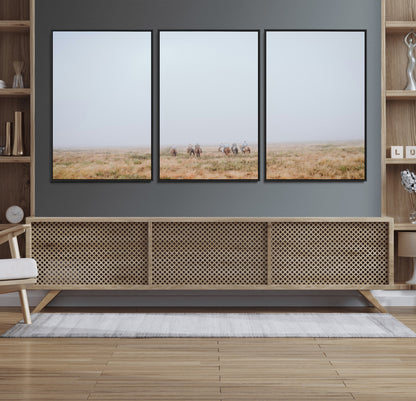 14761944-MGV-CV-36X24-Foggy Plains Wall Art Canvas Print, Framed Horseback Riders Art Picture Print, Rustic Western Perfect Rustic Western Decor Artwork