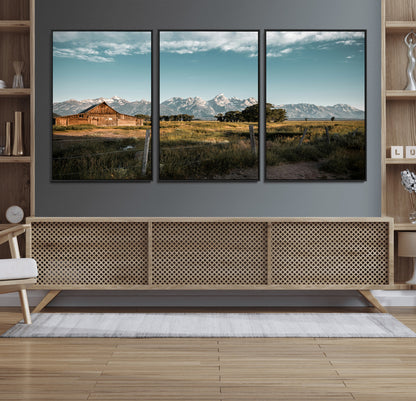 92497443-MGV-FC-60X30-3P_Black-Rustic Farmhouse Wall Art Canvas Print, Framed Mountain Cabin Art Picture Print, Western Landscape Perfect Rustic Farmhouse Decor