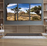 25722592-MGV-FC-60X30-3P_Black-Joshua Tree Desert Wall Art Canvas Print, Framed Southwestern Nature Art Picture Print, Rustic Earth Tones Perfect Southwestern