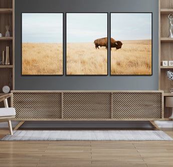 61392510-MGV-CV-36X24-Buffalo Wall Art Wall Art Canvas Print, Framed Western Wildlife Decor Art Picture Print, Rustic Farmhouse Art Perfect Rustic