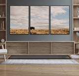 22754563-MGV-FC-60X30-3P_Black-Earthy Tones Wall Art Canvas Print, Framed Rustic Nature Art Picture Print, Solitary Buffalo Perfect Western Minimalist Decor