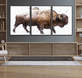 94261165-MGV-FC-60X30-3P_Black-Snowy Buffalo Wall Art Canvas Print, Framed Wildlife Photography Art Picture Print, Brown Tones Perfect Rustic Lodge Decor Decor