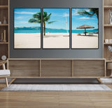 42623350-MGV-FC-60X30-3P_Black-Tropical Beach Wall Art Canvas Print, Framed Palm Tree Art Picture Print, Ocean View Perfect Tropical Coastal Decor Artwork