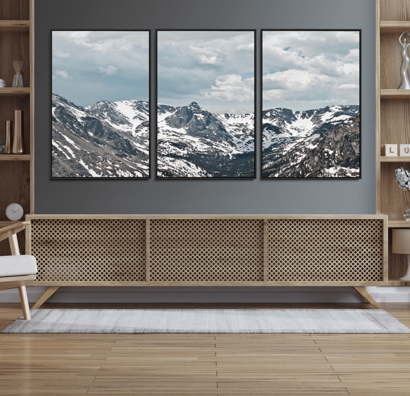 94074619-MGV-CV-36X24-Snowy Peaks Wall Art Canvas Print, Framed Alpine Wilderness Art Picture Print, Mountain Escape Perfect Winter Serenity Decor