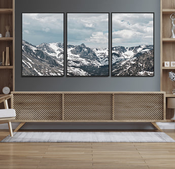 94074619-MGV-CV-36X24-Snowy Peaks Wall Art Canvas Print, Framed Alpine Wilderness Art Picture Print, Mountain Escape Perfect Winter Serenity Decor