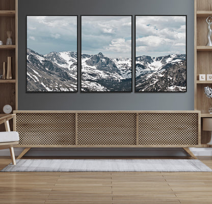 94074619-MGV-CV-36X24-Snowy Peaks Wall Art Canvas Print, Framed Alpine Wilderness Art Picture Print, Mountain Escape Perfect Winter Serenity Decor