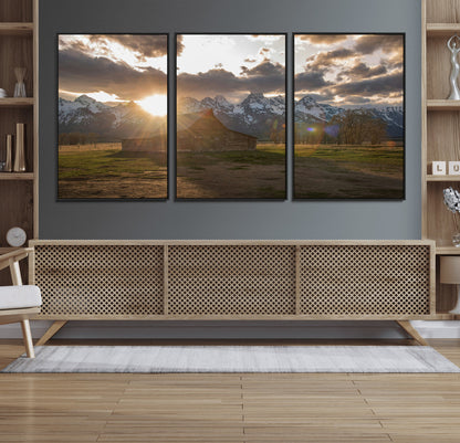 52555760-MGV-FC-60X30-3P_Black-Snowy Peaks Wall Art Canvas Print, Framed Nature Escape Art Picture Print, Rustic Charm Perfect Rustic Western Decor Artwork