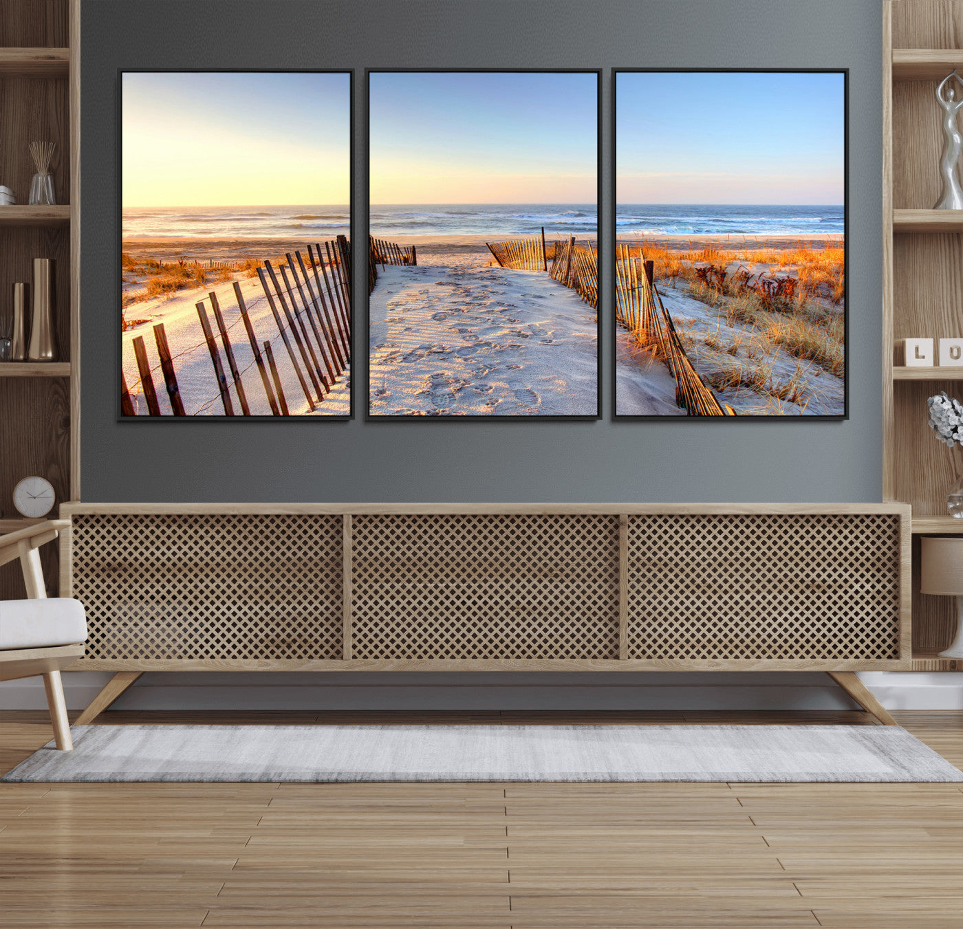 73351887-MGV-FC-60X30-3P_Black-Ocean Sunset Wall Art Wall Art Canvas Print, Framed Nautical Photography Art Picture Print, Summer Beach House Decor Perfect