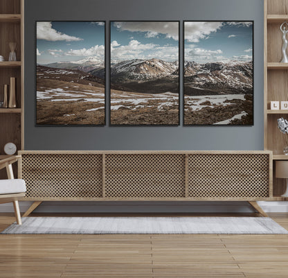 44565953-MGV-FC-60X30-3P_Black-Mountain Landscape Wall Art Canvas Print, Framed Snowy Peaks Art Picture Print, Rugged Highlands Perfect Rustic Adventure Decor
